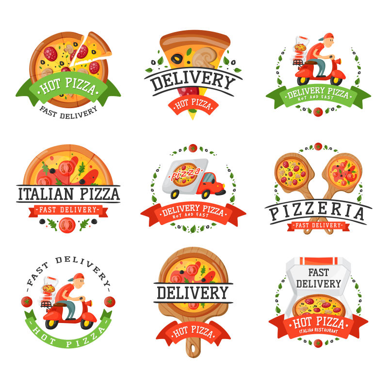 创意矢量现代披萨运送主题标志设计