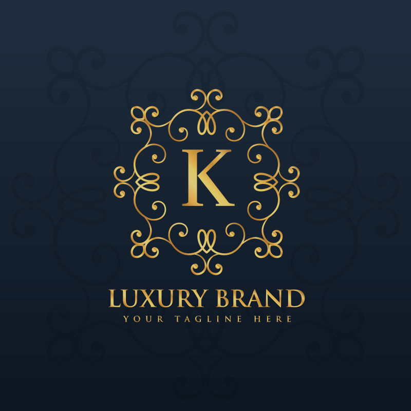 抽象矢量金色花纹装饰的字母k标志设计