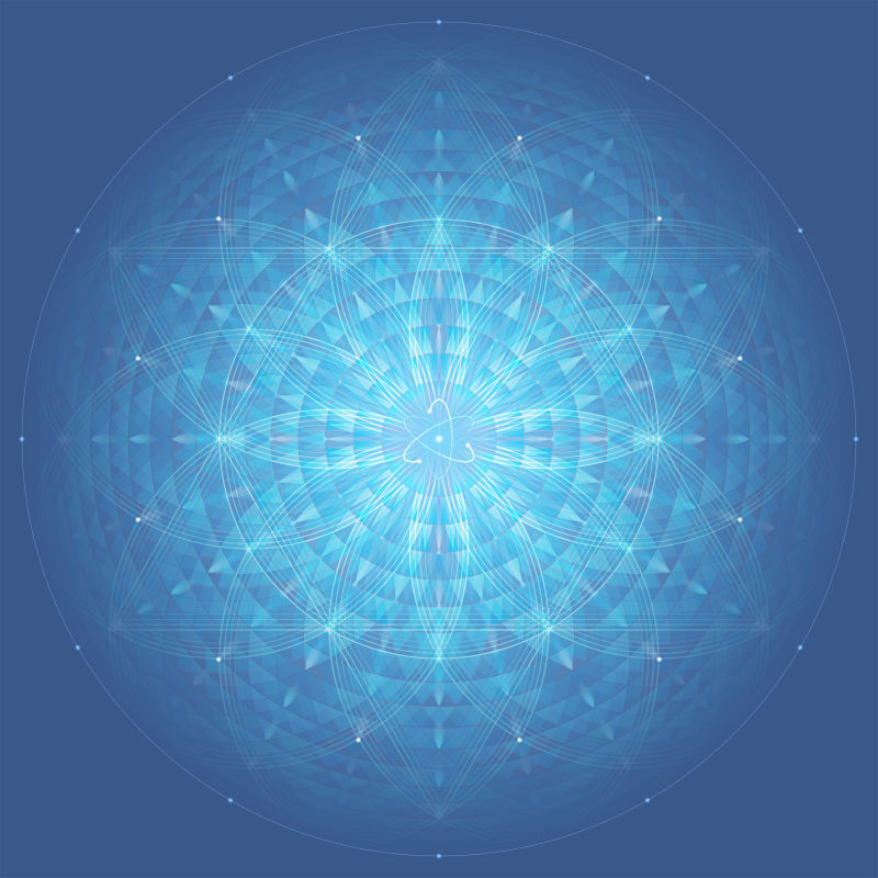 复杂的蓝色几何曼荼罗神圣几何学生命之花和原子使用梯度混合模式和透明度向量