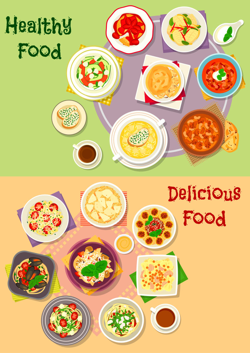 舒适食品图标设置晚餐菜单设计