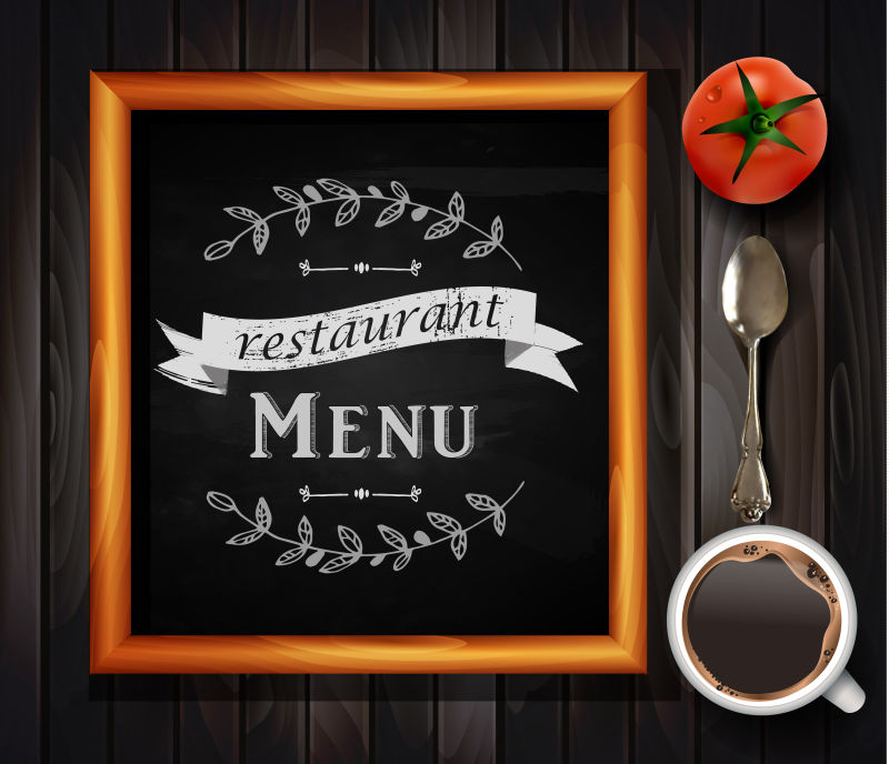 创意矢量现代黑板上的西餐厅菜单设计