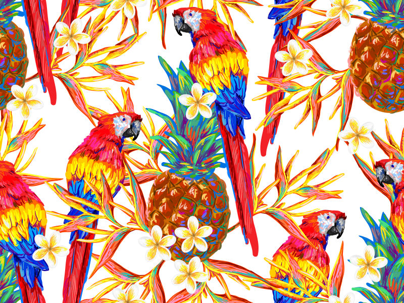 矢量抽象热带花鸟元素的背景设计