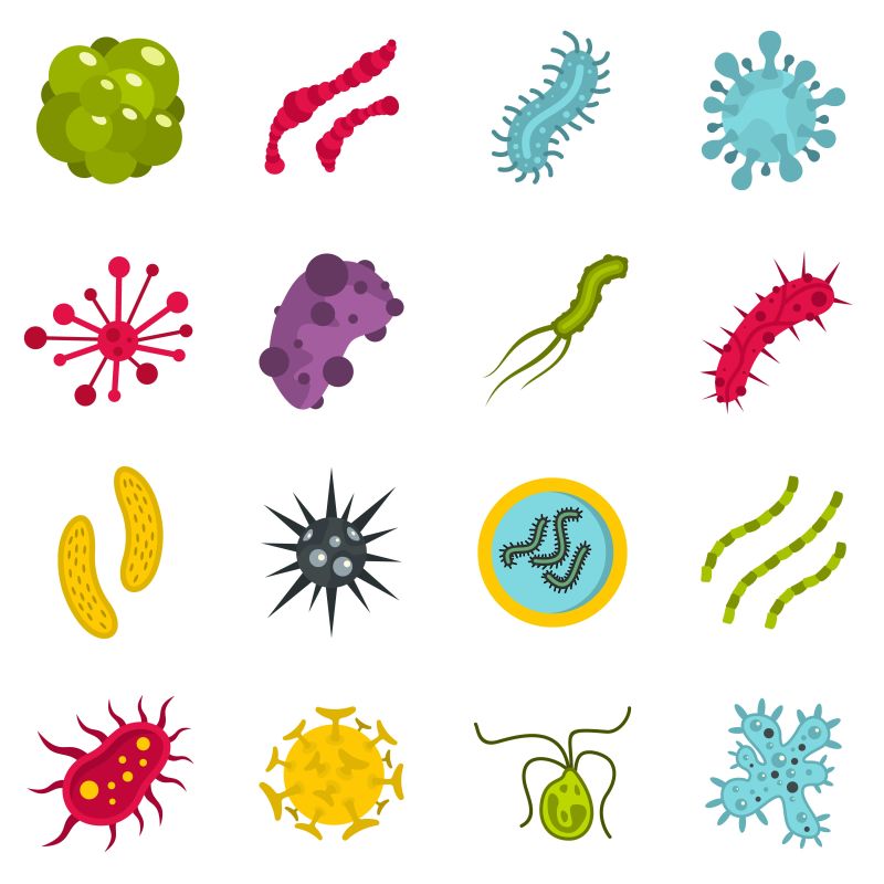 创意矢量病毒细菌平面图标设计