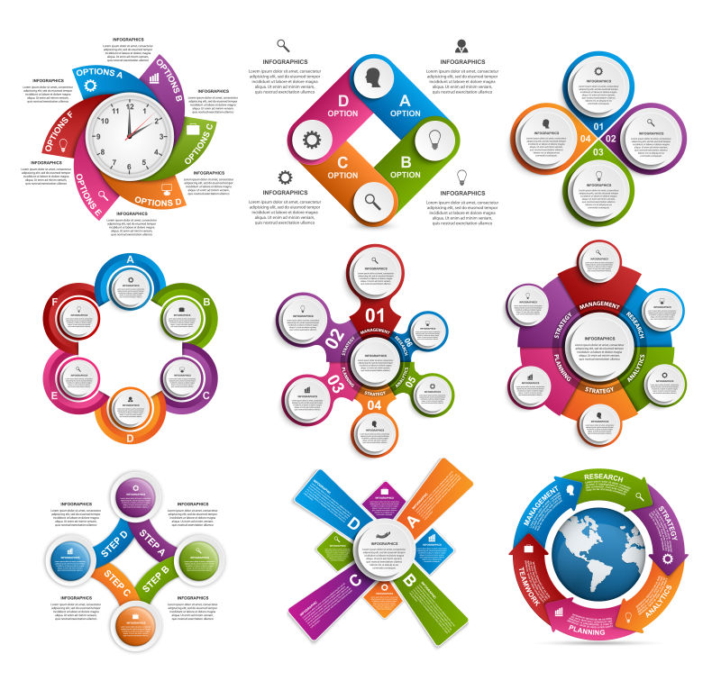 创意矢量彩色商业信息图表元素设计
