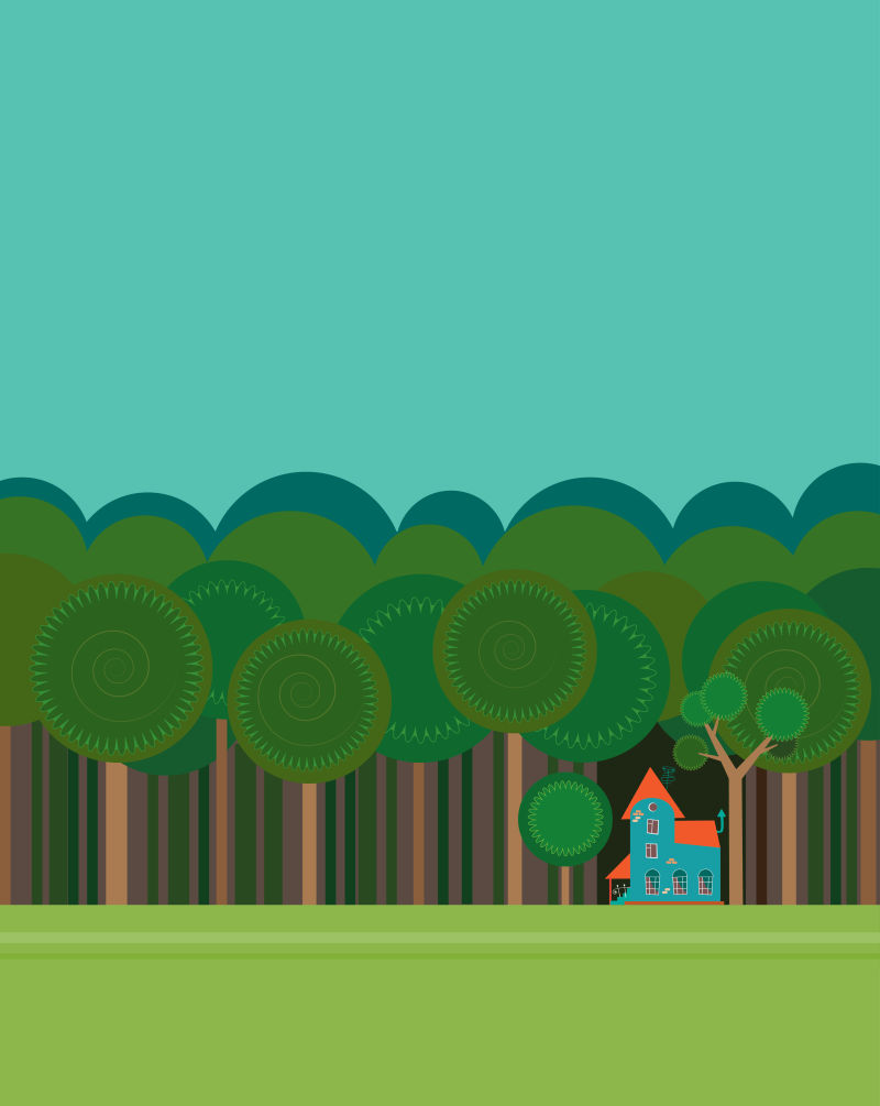 创意矢量卡通平面森林房屋插图设计
