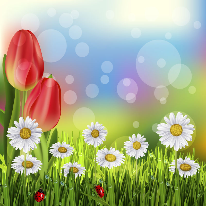 矢量抽象美丽花卉元素的春季背景设计