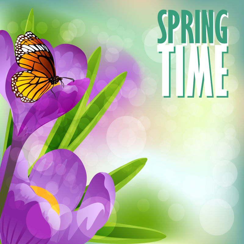 创意矢量紫色花卉元素的春季背景设计
