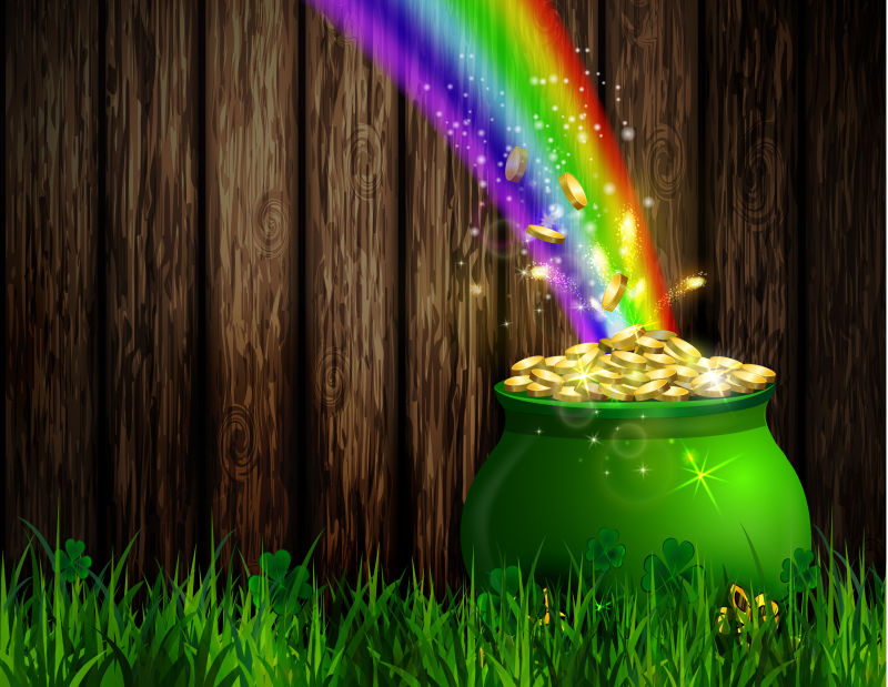 矢量现代彩虹和金币元素的圣帕特里克节主题海报设计