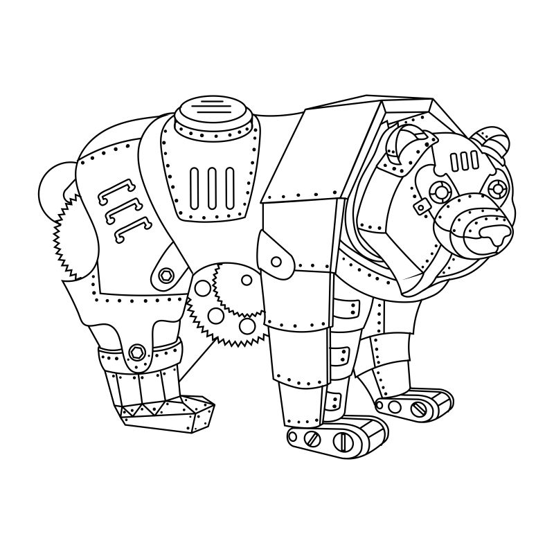 创意矢量现代机械熊的线条动物插图