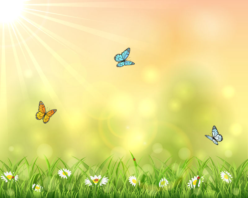 抽象矢量蝴蝶飞舞的春季背景设计