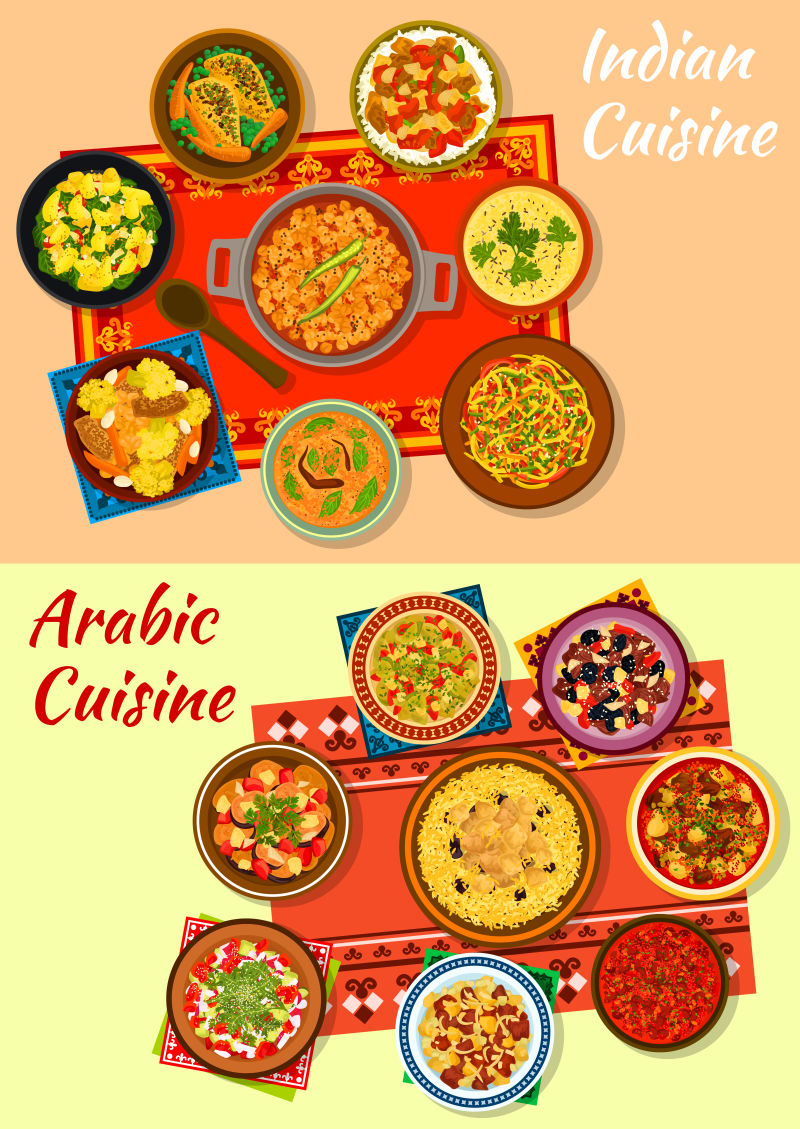 矢量印度与阿拉伯菜肴