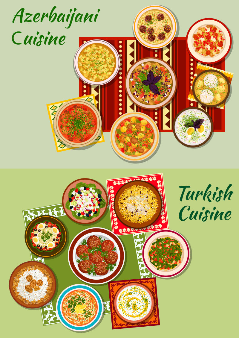 矢量土耳其和阿塞拜疆美食