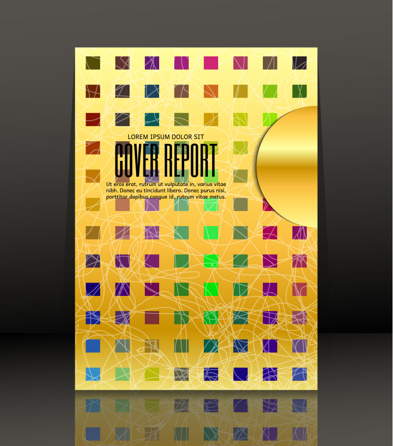 矢量彩色几何元素的金色宣传单设计