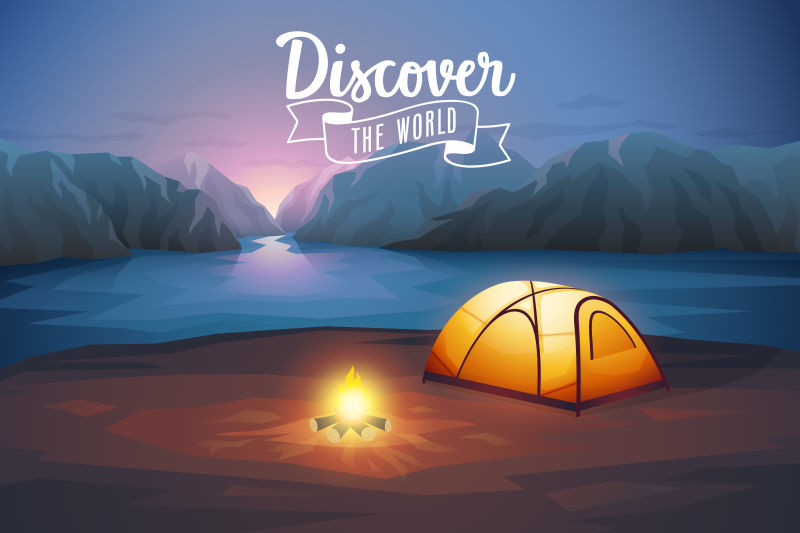 创意矢量现代露营探索主题的平面设计插图