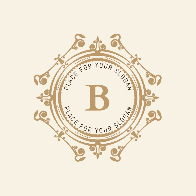 字母B蓬勃发展的书法单字徽章模板豪华典雅的框架装饰品线标志设计矢量插图咖啡厅酒店纹章餐厅精品店的设计实例