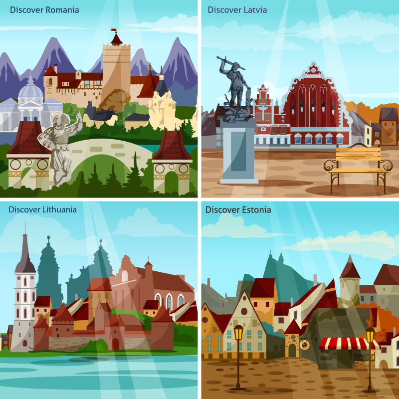 欧洲城市景观概念图标集