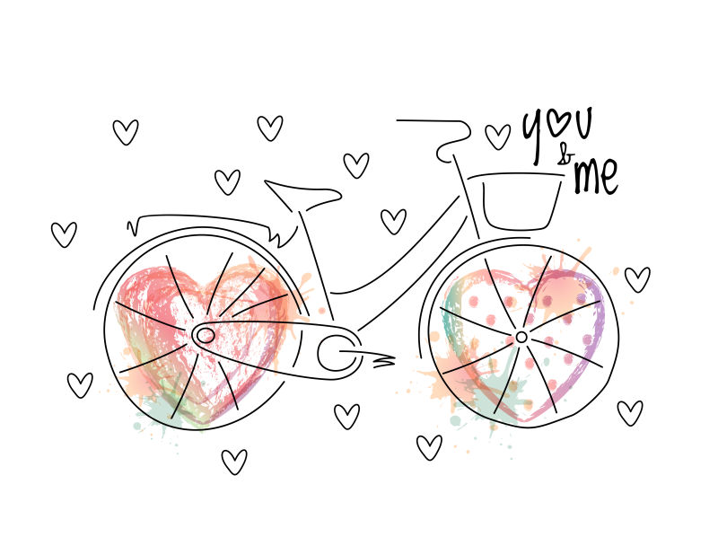 情人节手绘自行车插图矢量设计