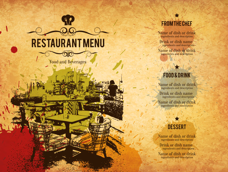 抽象矢量手绘风格的餐厅菜单设计