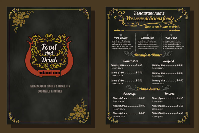 创意矢量经典食物餐厅的菜单设计