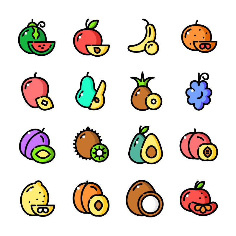 创意矢量彩色手绘水果图标设计