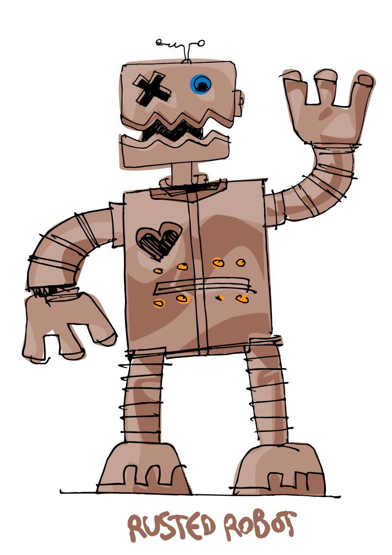 矢量手绘的棕色机器人