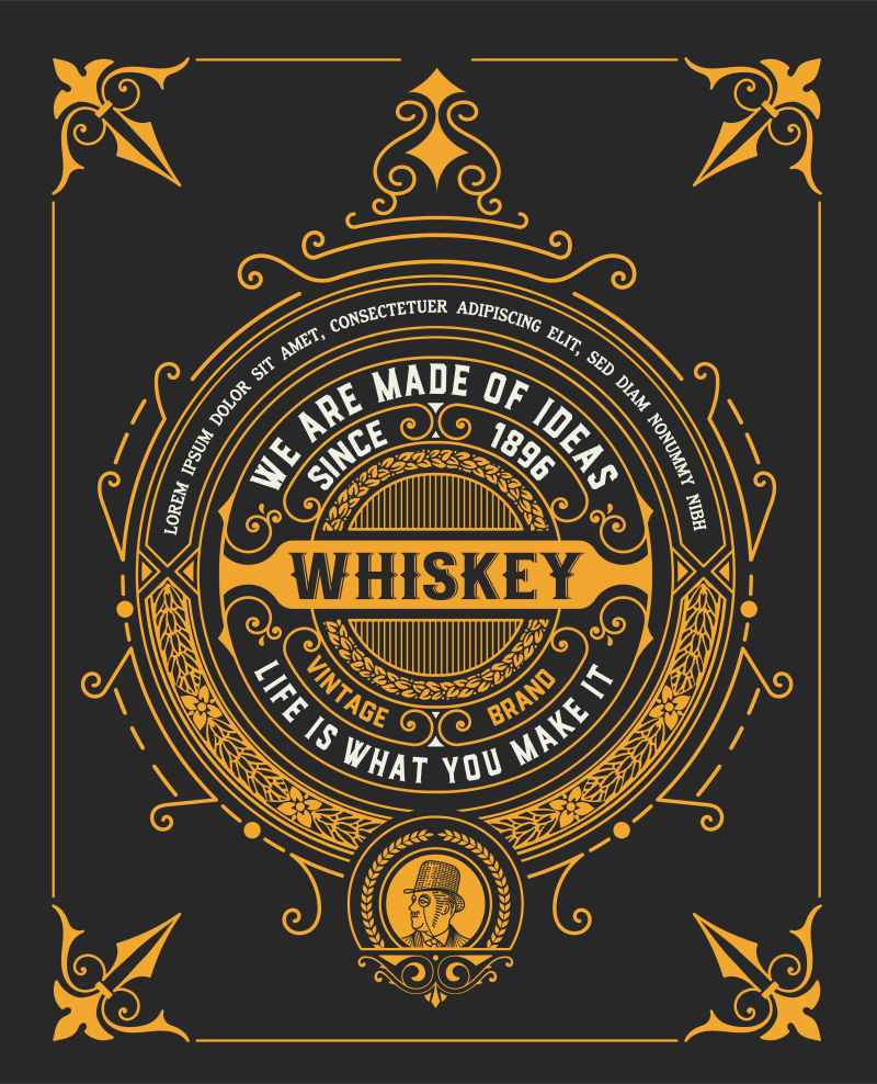 创意矢量复古风格的威士忌卡片设计