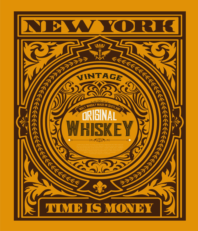 创意矢量复古风格的威士忌卡片平面设计