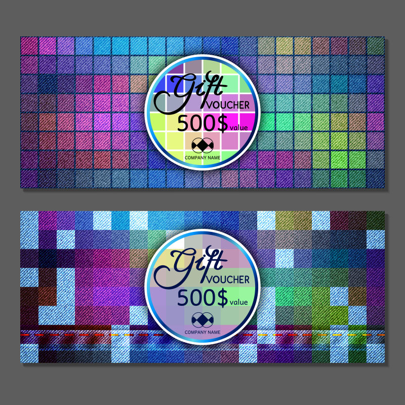 彩色方形图案的精美优惠卡矢量设计