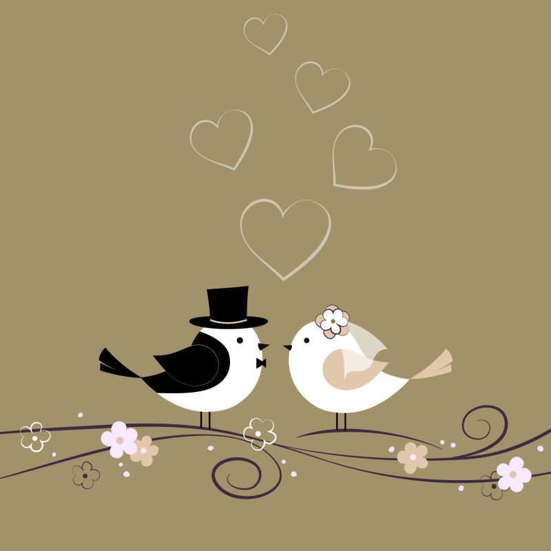 矢量可爱小鸟的婚礼设计元素