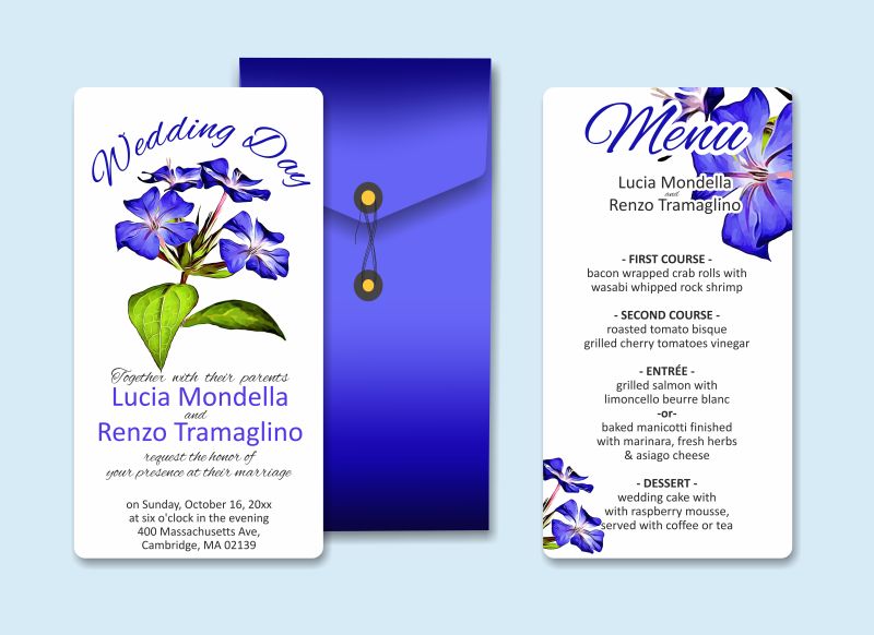 创意矢量蓝色花卉元素的装饰请帖设计