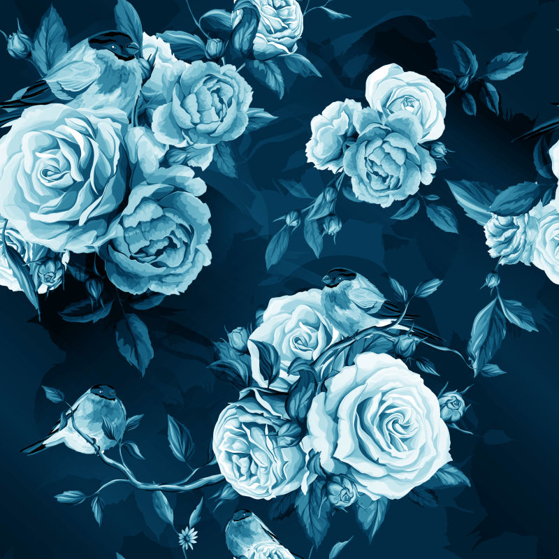 矢量蓝色水彩风格的玫瑰设计