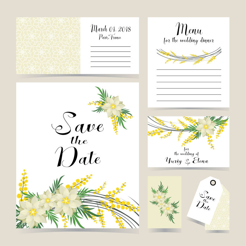 创意矢量黄色花卉元素的装饰卡片设计