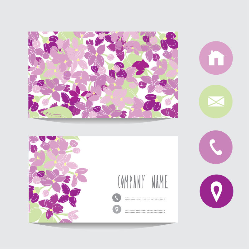 矢量紫色花卉元素装饰的名片设计