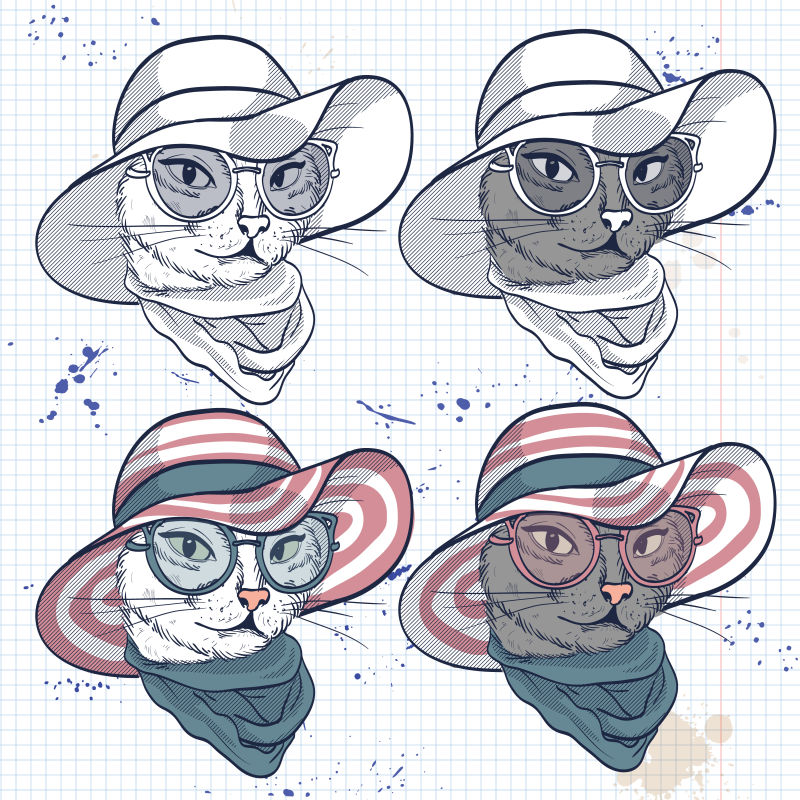手绘的时尚猫女矢量插图设计