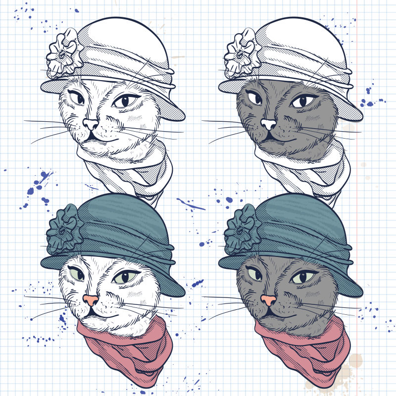 矢量的手绘时尚猫女设计