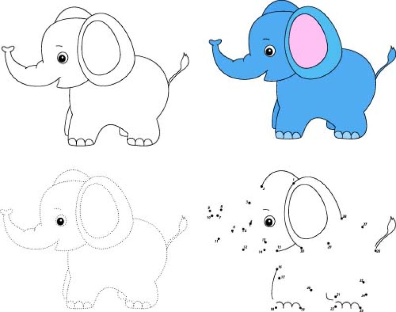 创意矢量卡通小象的平面插图