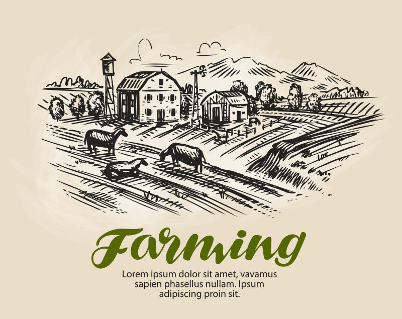 创意矢量手绘风格的农场插图