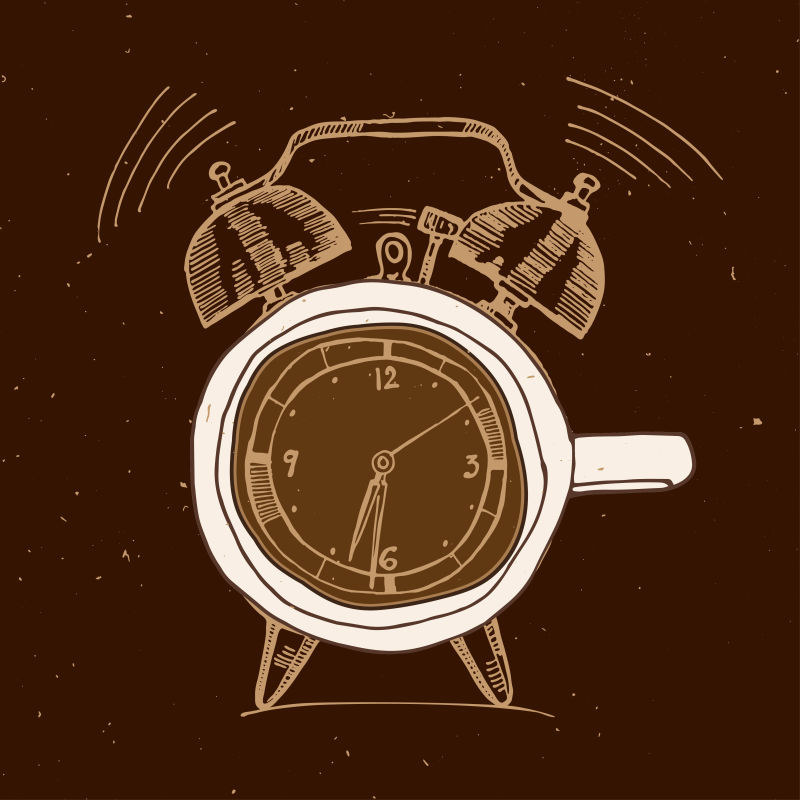 创意矢量手绘风格的咖啡闹钟插图