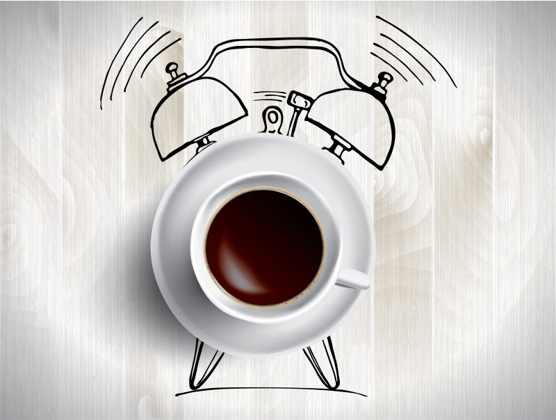 创意矢量咖啡闹钟元素的涂鸦背景