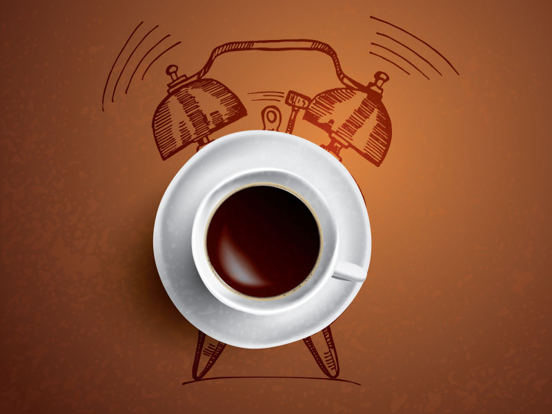 创意矢量闹钟咖啡元素的涂鸦插图