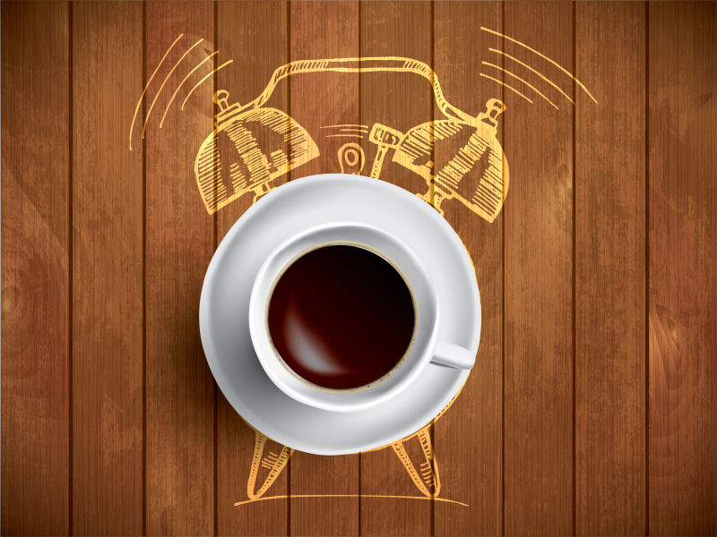 创意矢量现代咖啡闹钟元素的平面插图