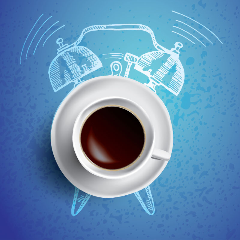 创意矢量闹钟咖啡元素的平面插图
