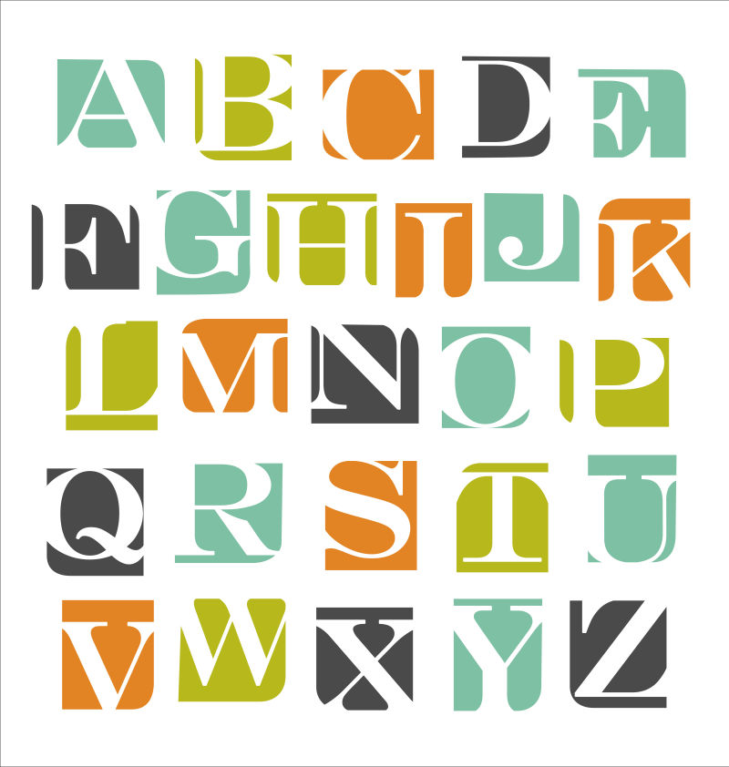 创意矢量现代彩色方块里的字体设计