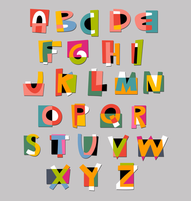 抽象矢量彩色方形字体设计