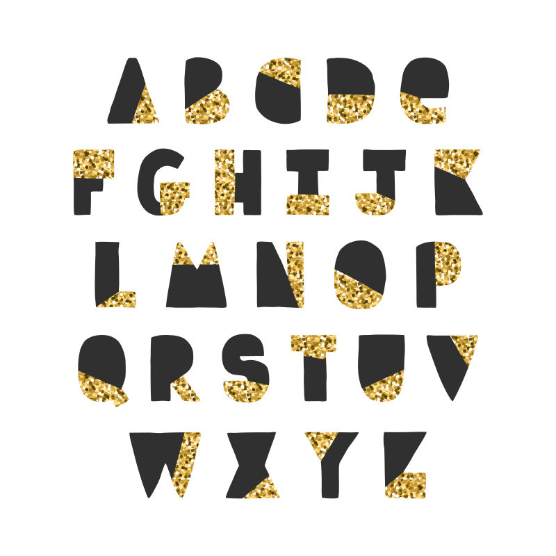 抽象矢量创意黑色金色拼接风格的字体设计