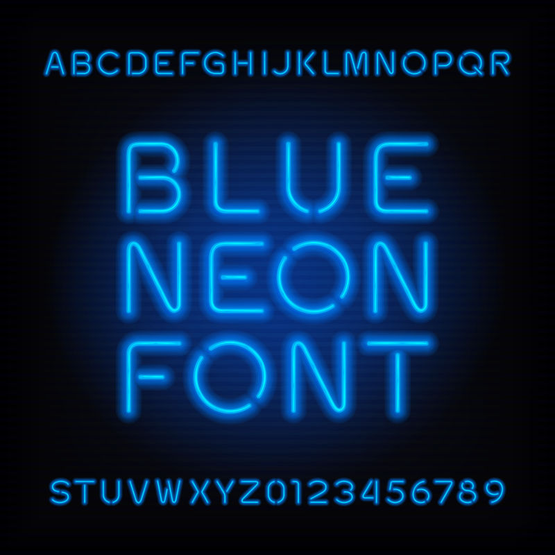 创意矢量蓝色霓虹灯风格的字体设计