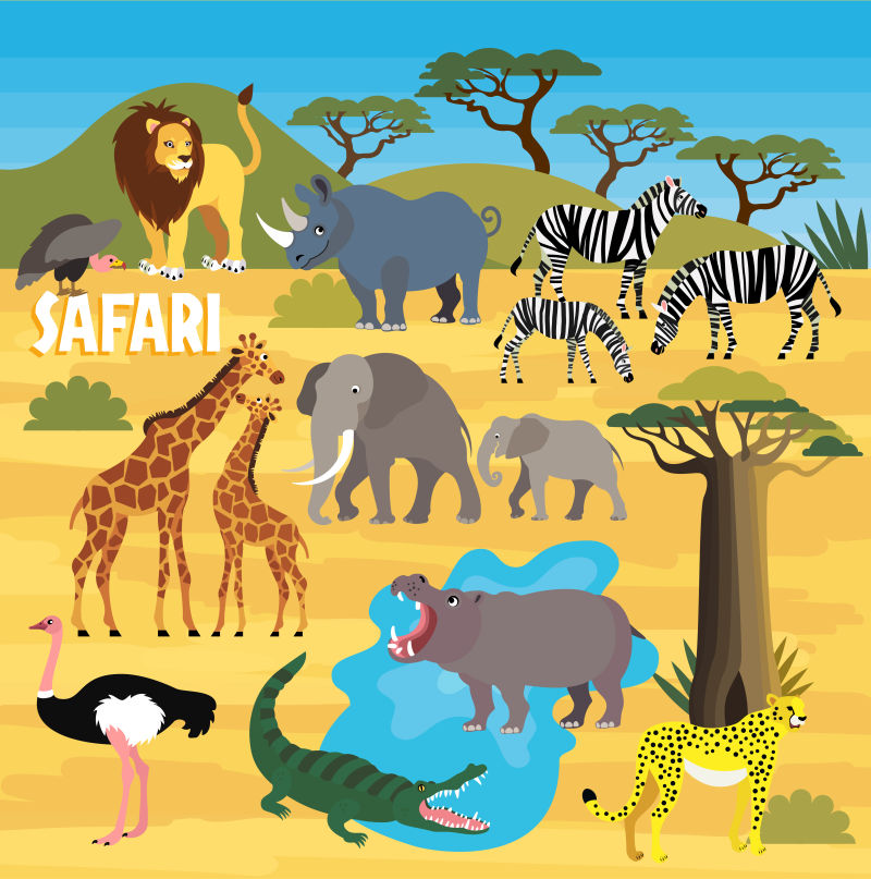 矢量非洲动物插图