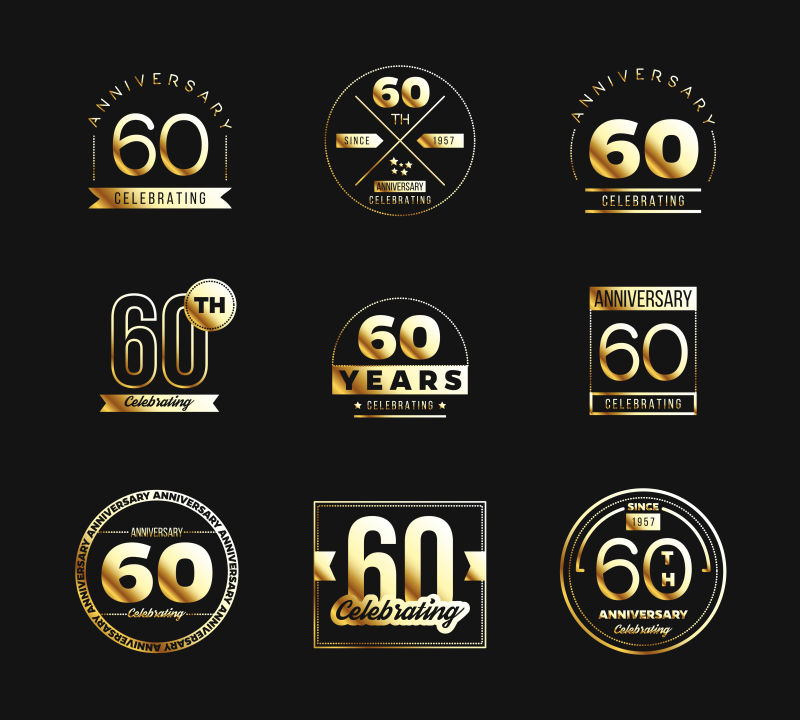 抽象矢量金色60周年纪念徽章设计