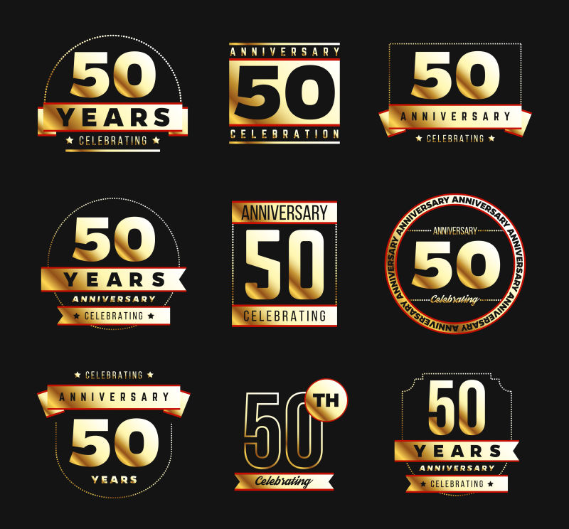 矢量抽象金色50周年纪念徽章设计