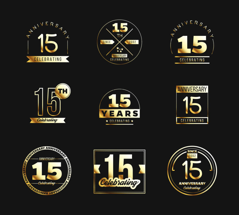 矢量抽象金色15周年纪念徽章设计